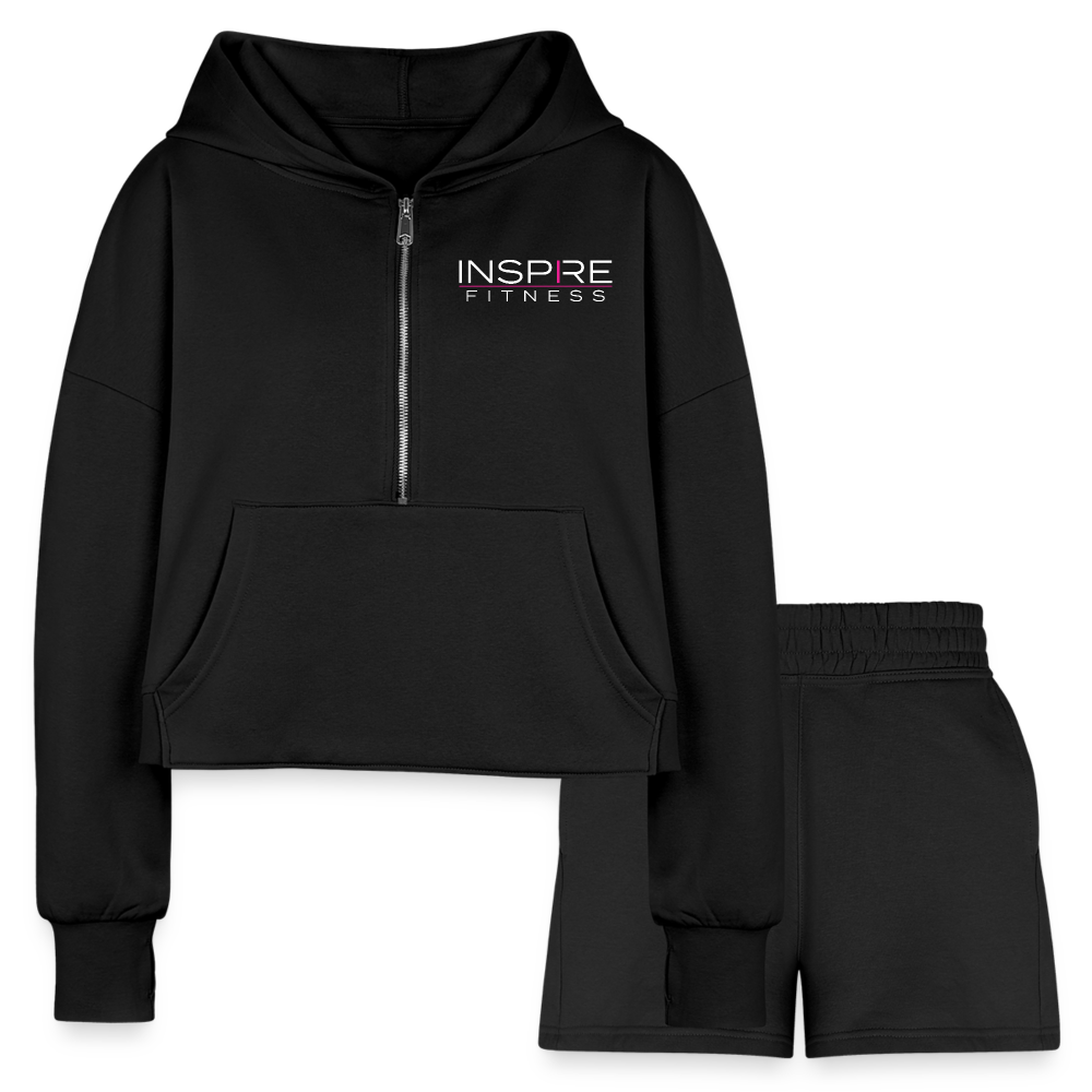 Women’s Cropped Hoodie & Jogger Short Set - black