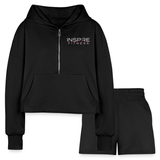 Women’s Cropped Hoodie & Jogger Short Set - black
